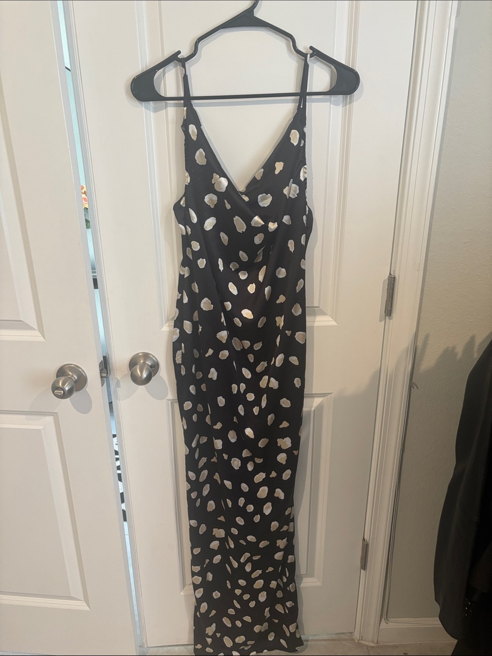 PrettyLittleThing Black Maxi Slip Dress with Cream Spot Print